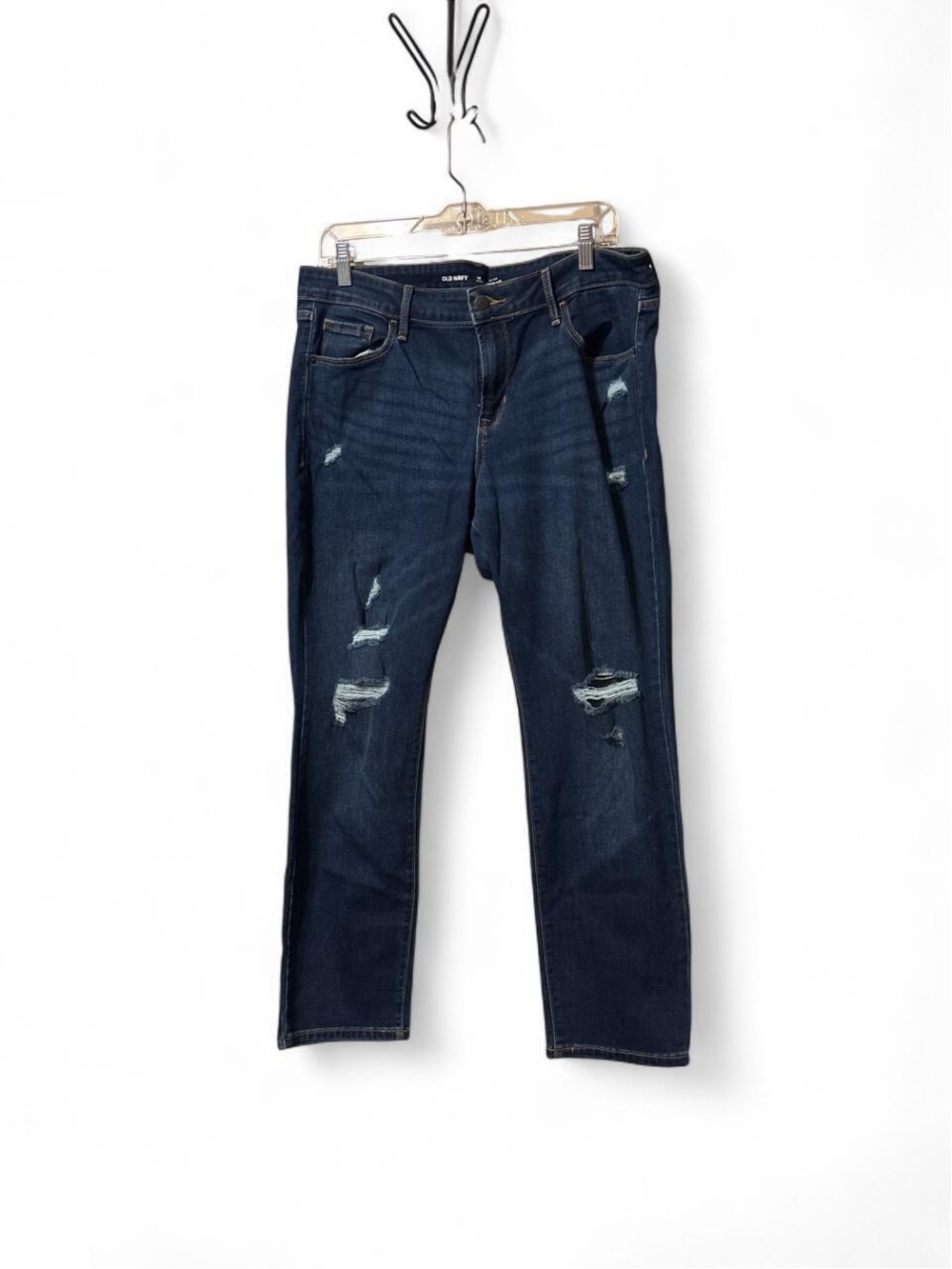 Old Navy mid rise power slim straight leg ripped jeans plus size SHORT